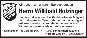 Traueranzeige von Willibald Holzinger von Pegnitz-Zeitung